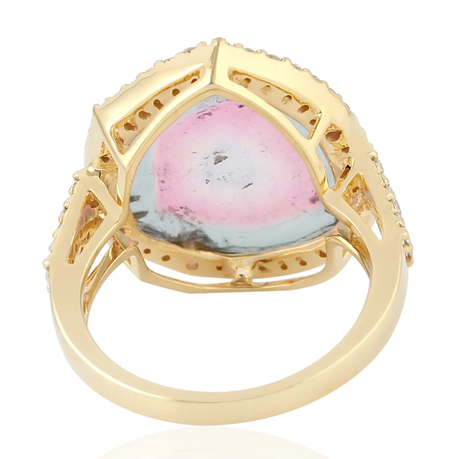 Tourmaline Melon Natural Diamond Beautiful Cocktail Ring in 18k Yellow Gold handmade Ring For Her