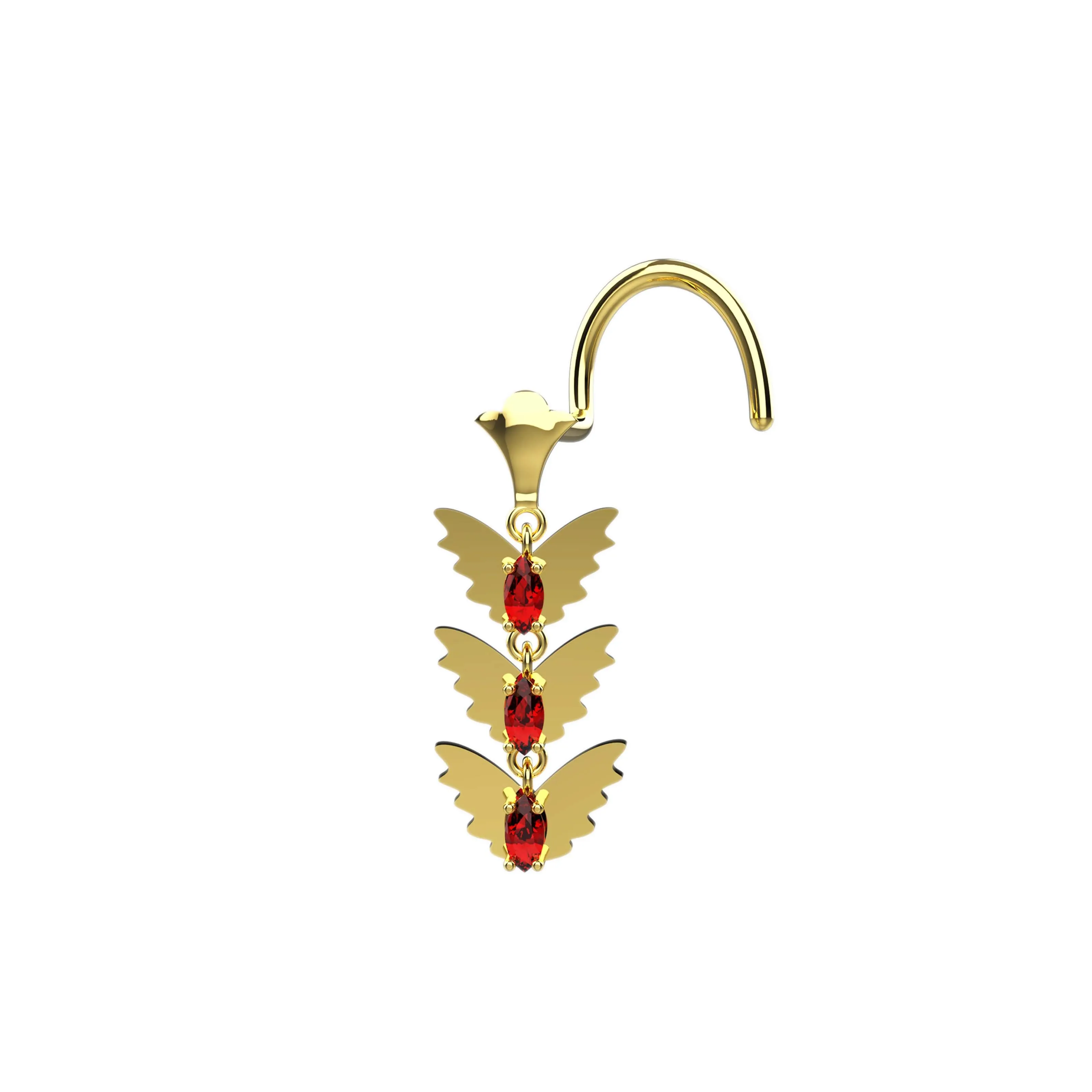 Triple Butterfly Dangle Nose Ring Stud | Cute Piercing Jewelry for Women