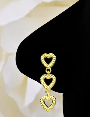 Triple Hearts Dangling Nose Ring – Romantic Gold Nose Stud for Women