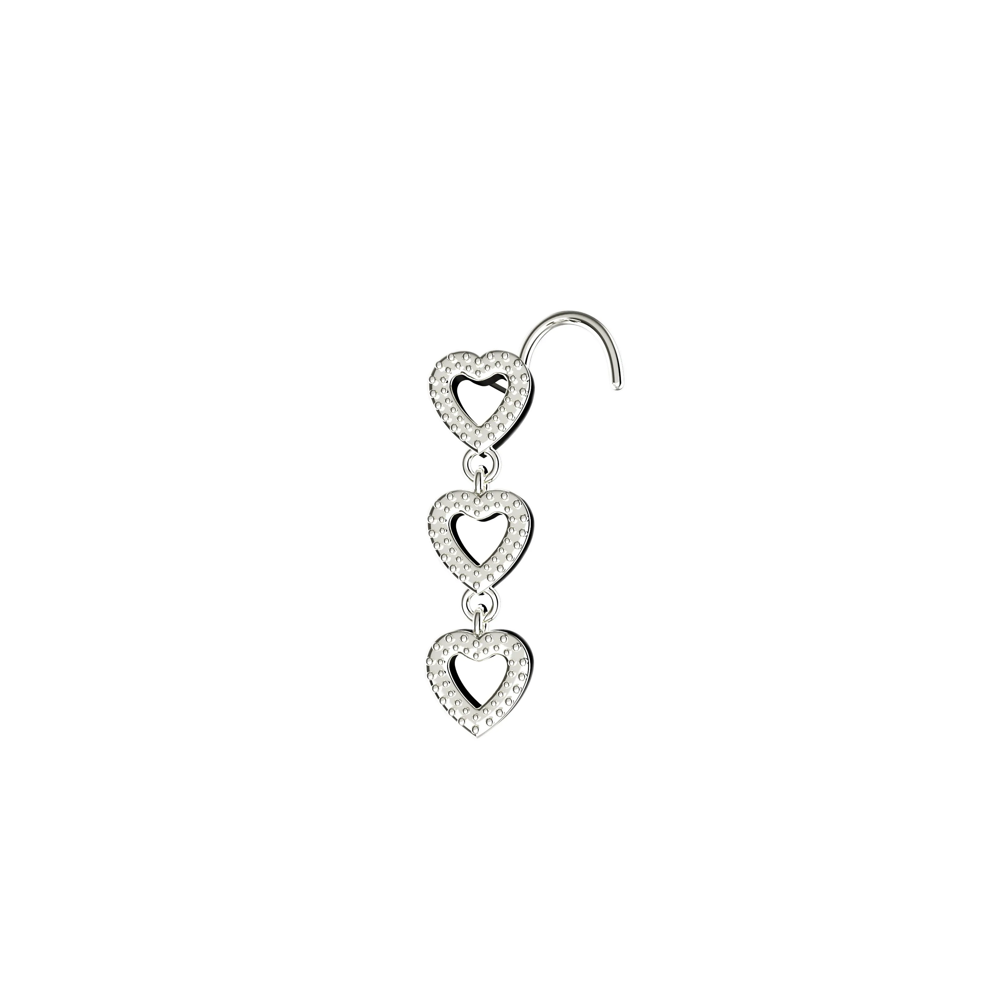 Triple Hearts Dangling Nose Ring – Romantic Gold Nose Stud for Women