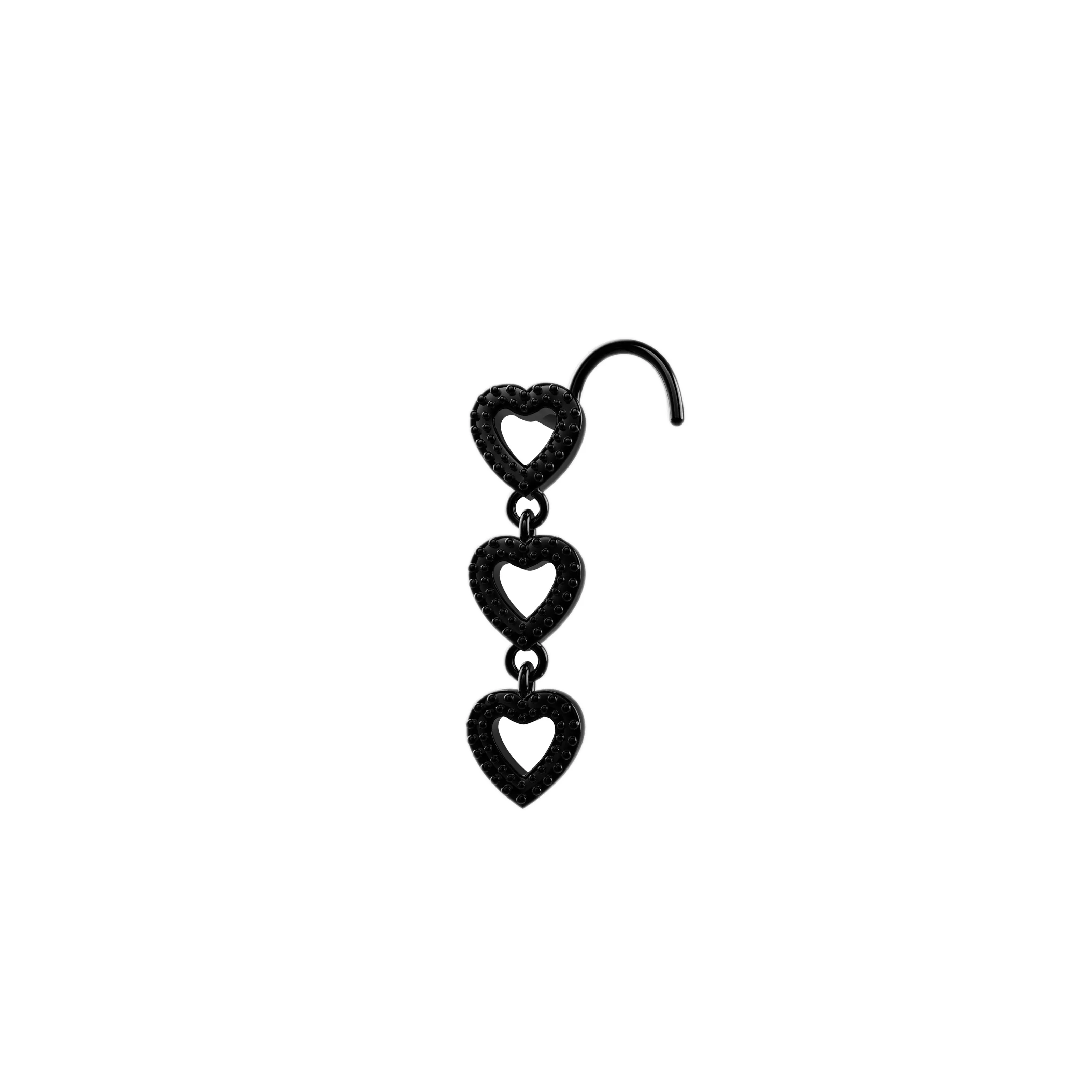 Triple Hearts Dangling Nose Ring – Romantic Gold Nose Stud for Women
