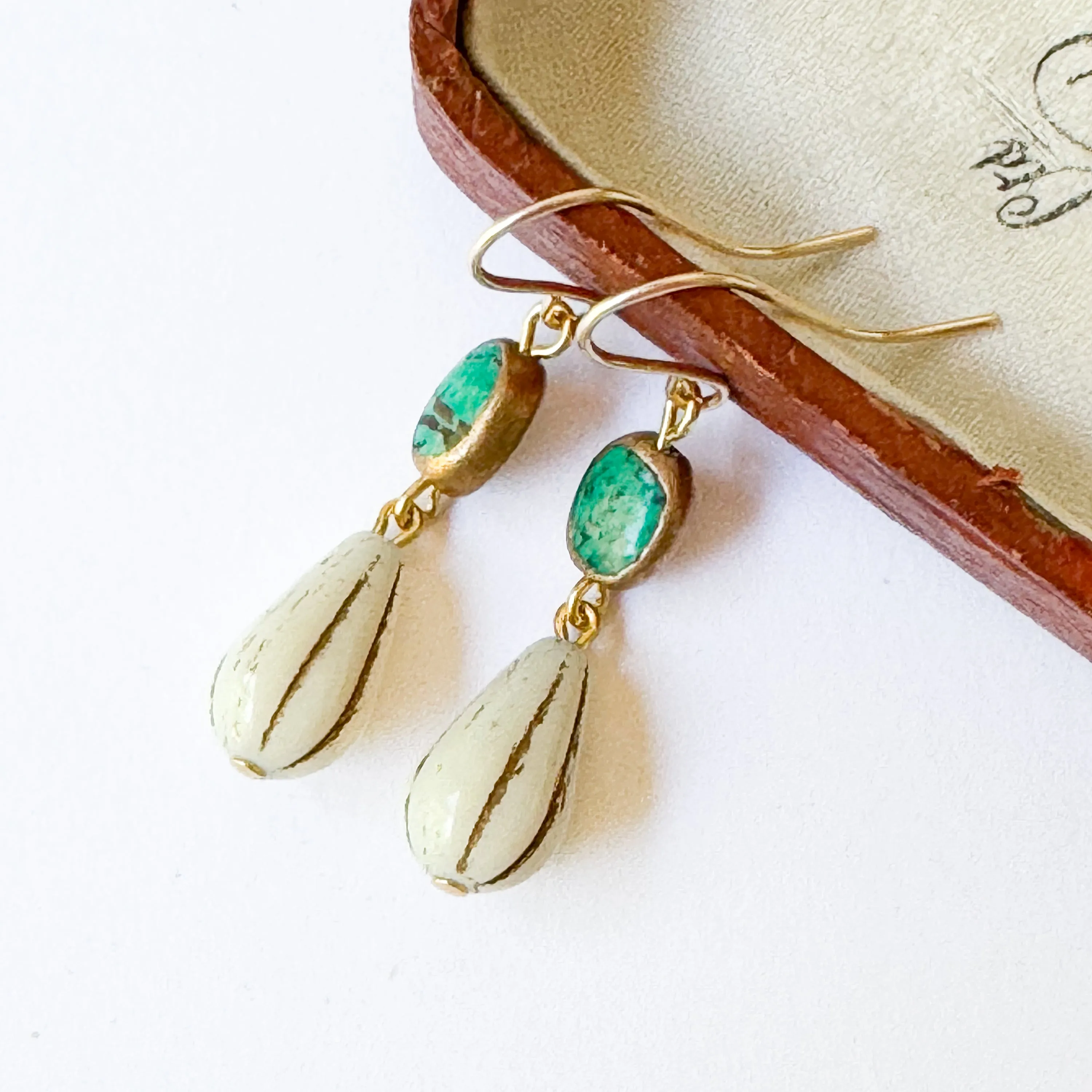 Turquoise and Glass Drop Earrings - WS
