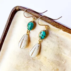 Turquoise and Glass Drop Earrings - WS