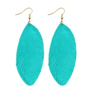 Turquoise Fringe Leaf Leather Drop Earrings