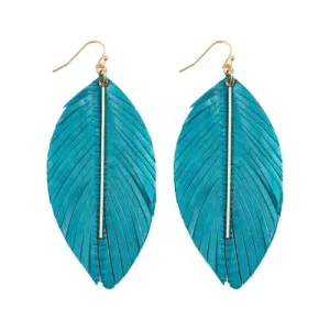 Turquoise Metal Feather Earrings