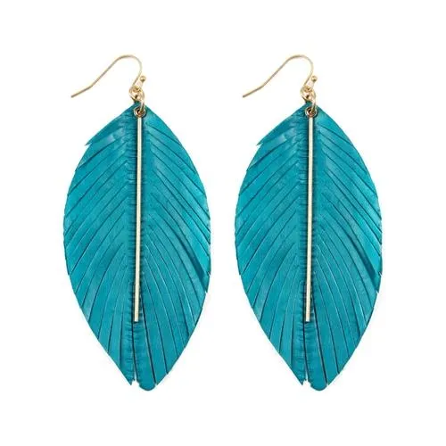 Turquoise Metal Feather Earrings