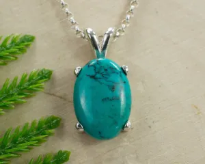 Turquoise Sterling Silver Pendant, Genuine Kingman Mine Turquoise