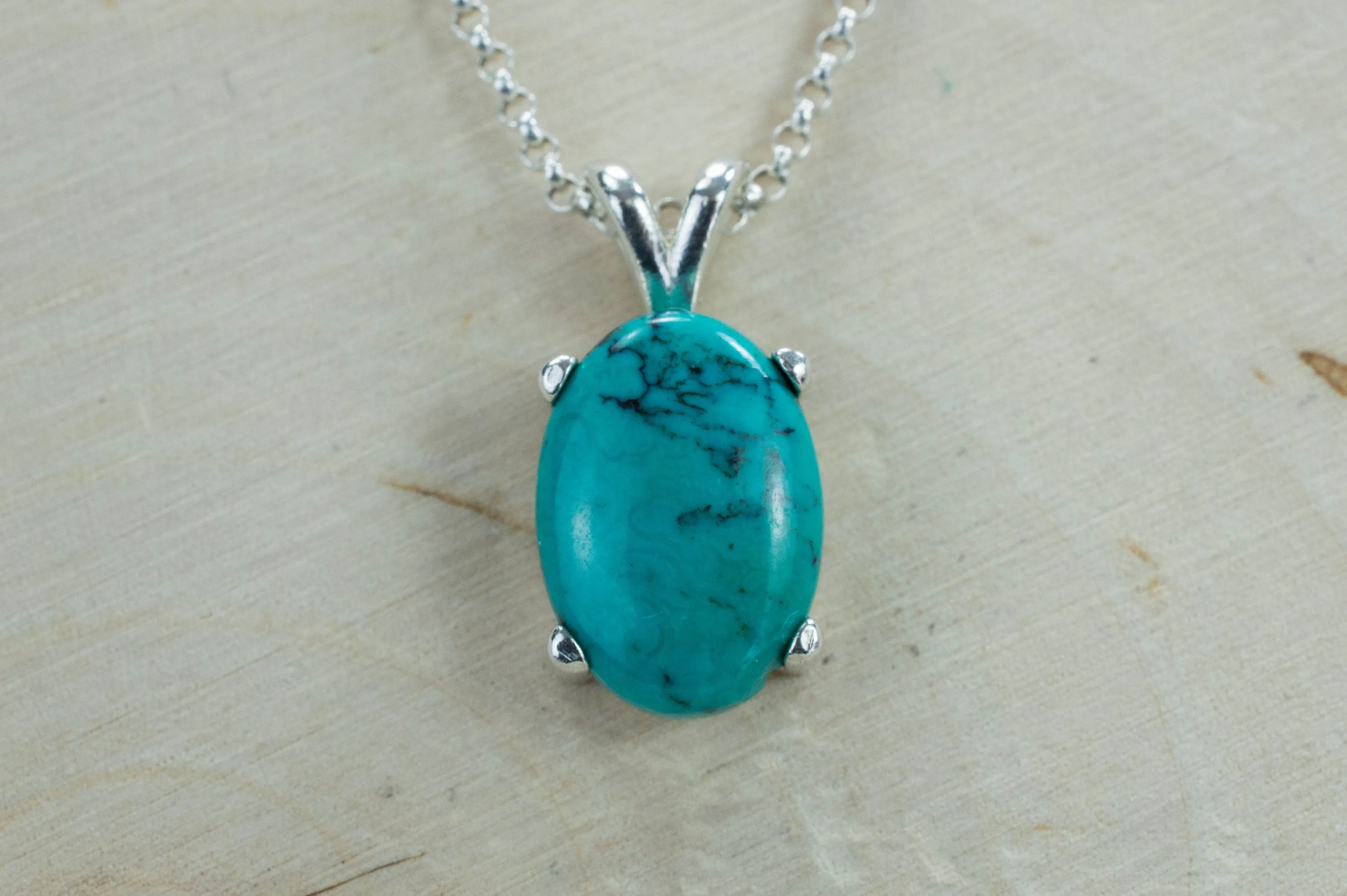 Turquoise Sterling Silver Pendant, Genuine Kingman Mine Turquoise