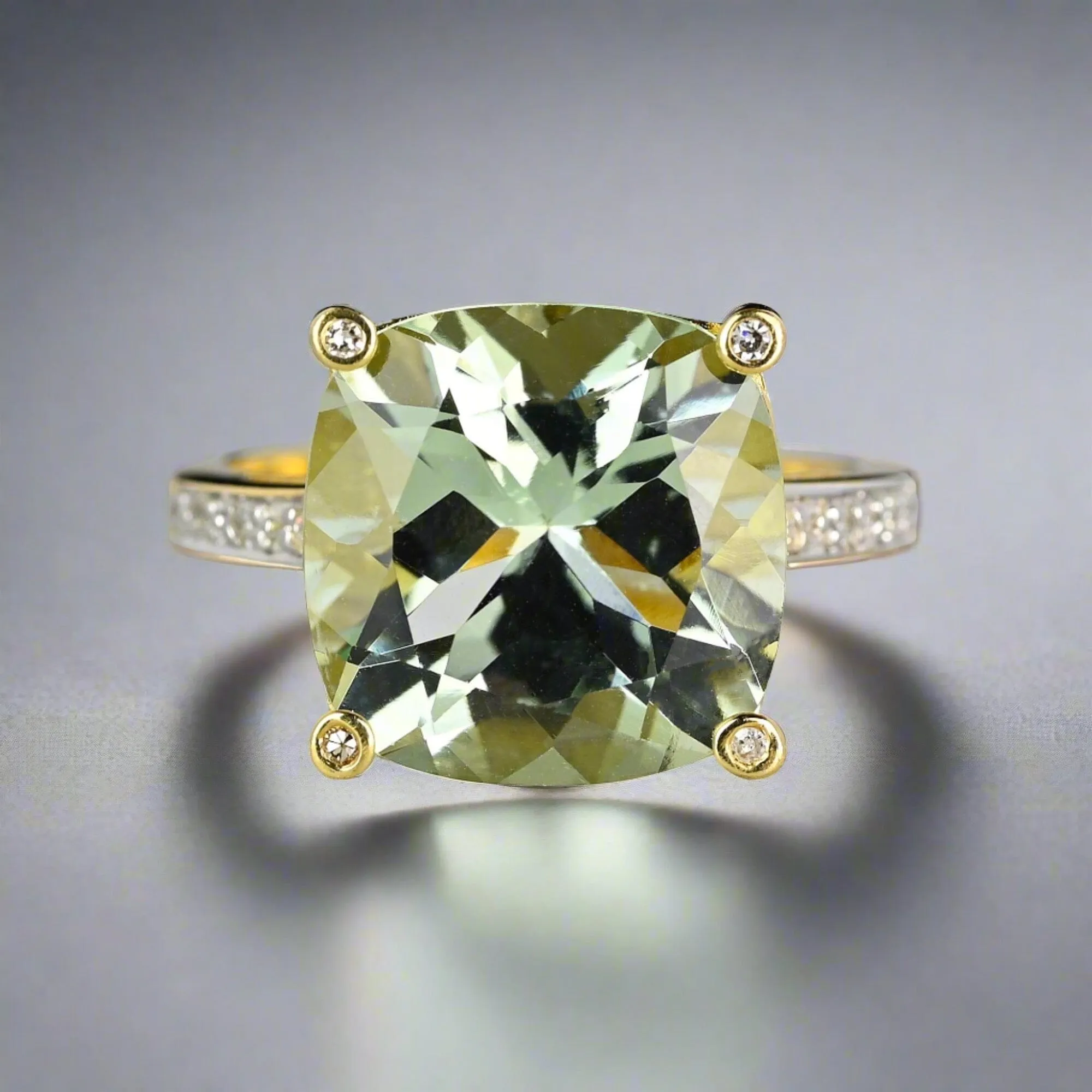 Vintage 14K Gold Diamond 6.5 CTW Green Prasiolite Ring