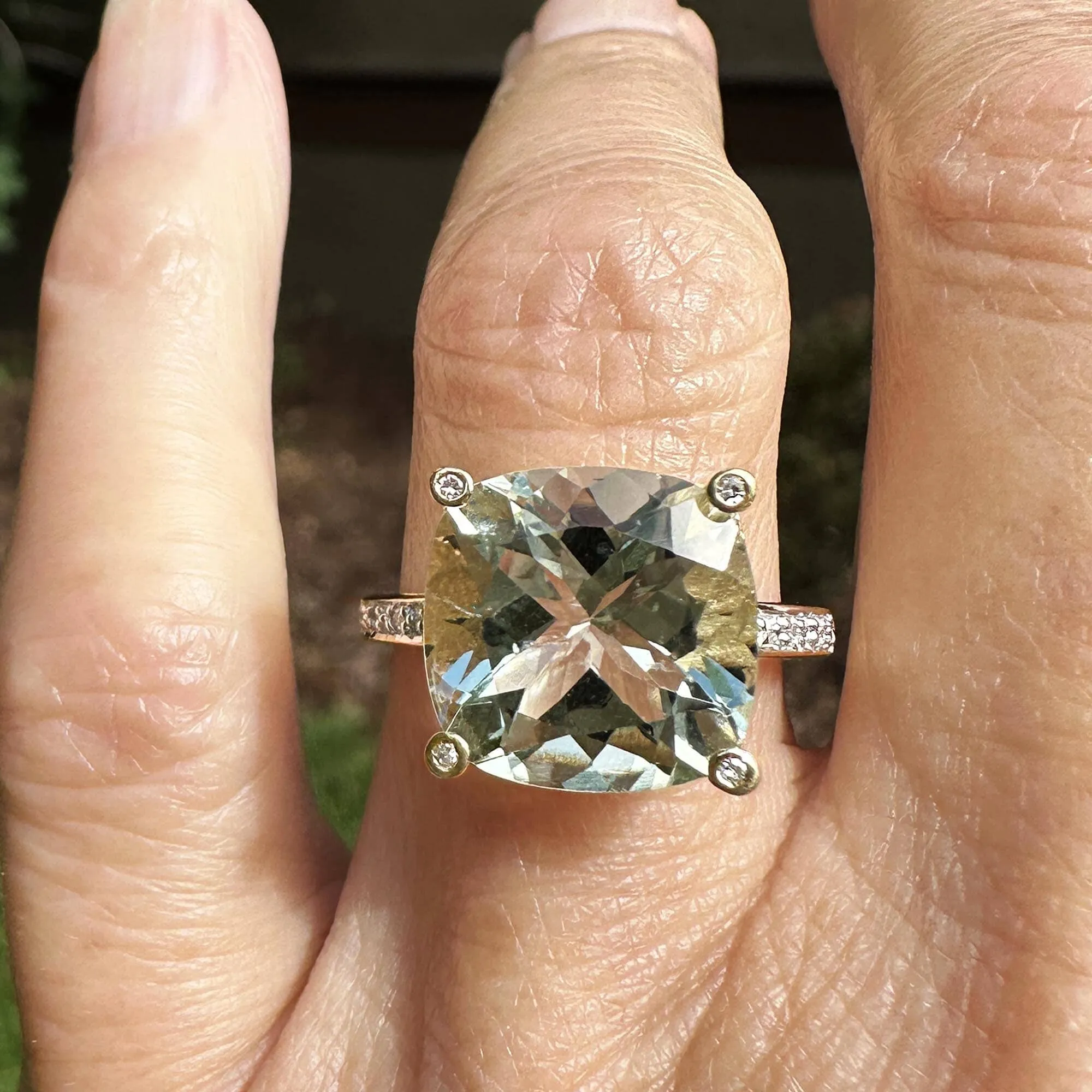 Vintage 14K Gold Diamond 6.5 CTW Green Prasiolite Ring