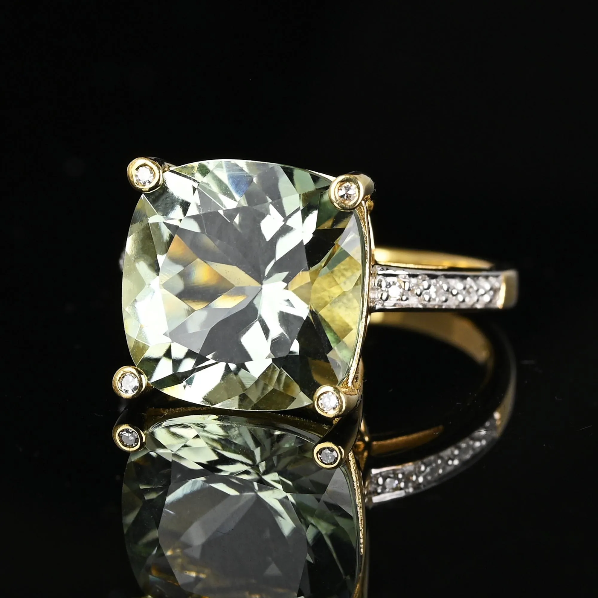 Vintage 14K Gold Diamond 6.5 CTW Green Prasiolite Ring