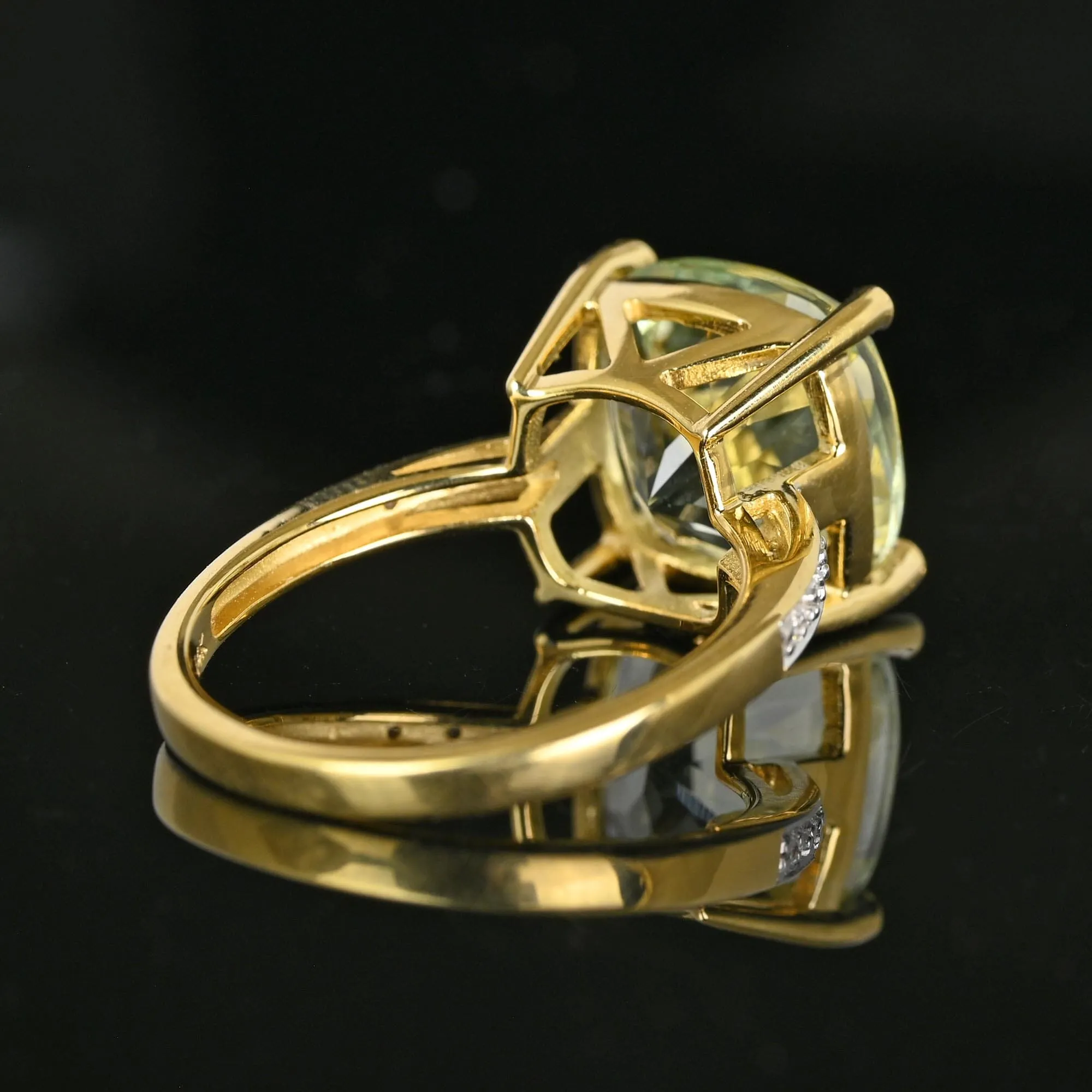Vintage 14K Gold Diamond 6.5 CTW Green Prasiolite Ring
