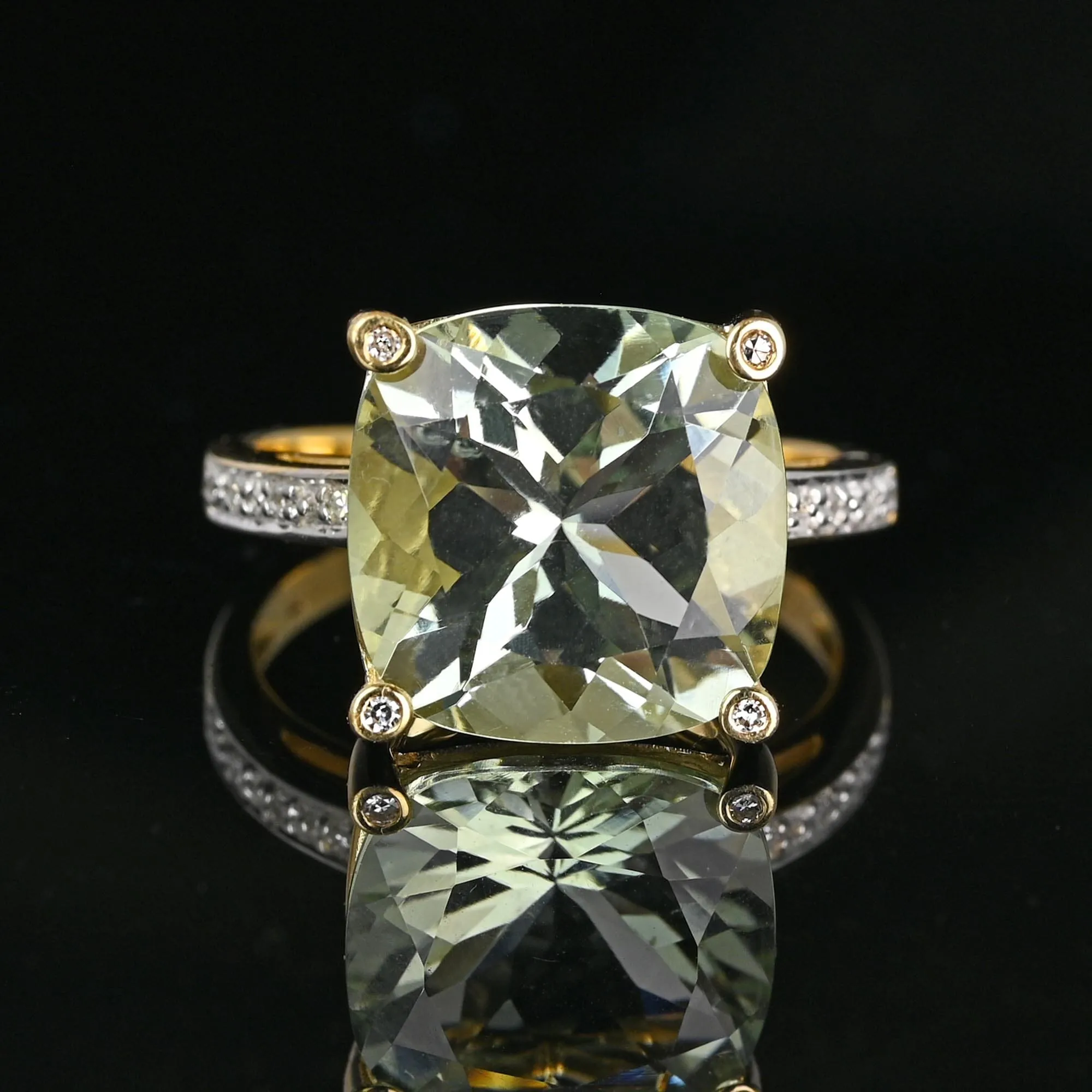 Vintage 14K Gold Diamond 6.5 CTW Green Prasiolite Ring
