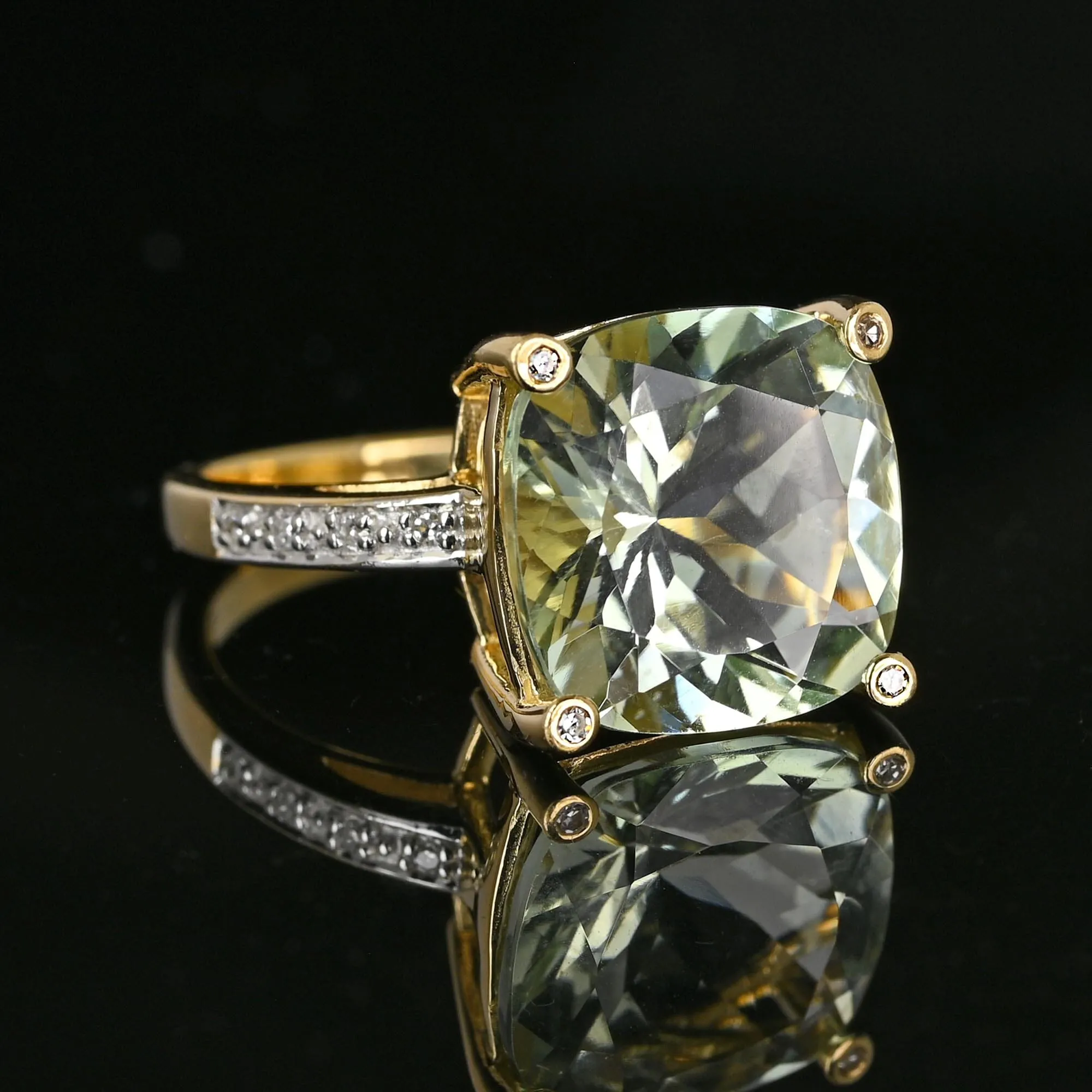 Vintage 14K Gold Diamond 6.5 CTW Green Prasiolite Ring