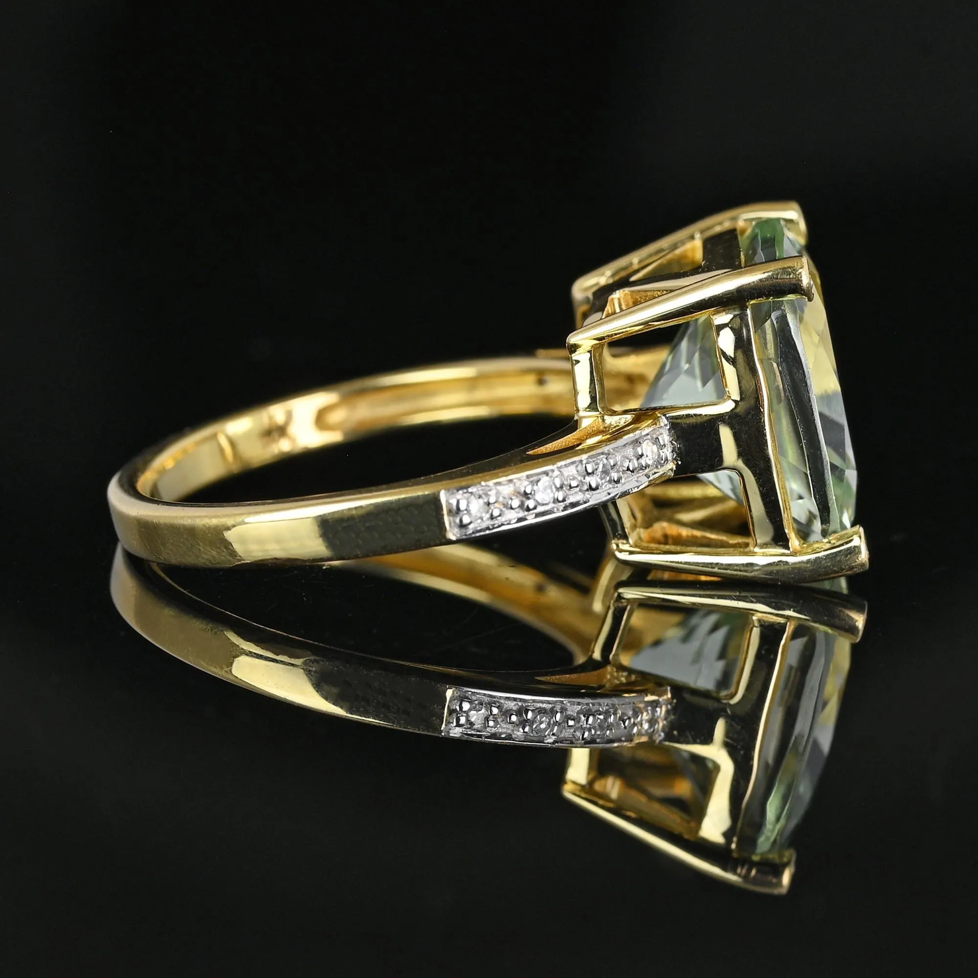 Vintage 14K Gold Diamond 6.5 CTW Green Prasiolite Ring