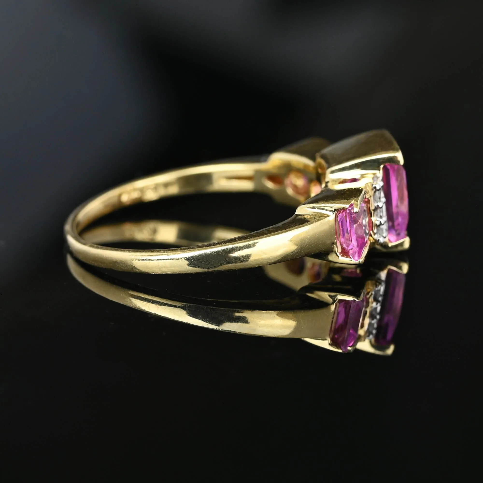 Vintage Diamond Cushion Cut Pink Sapphire Ring in 10K Gold