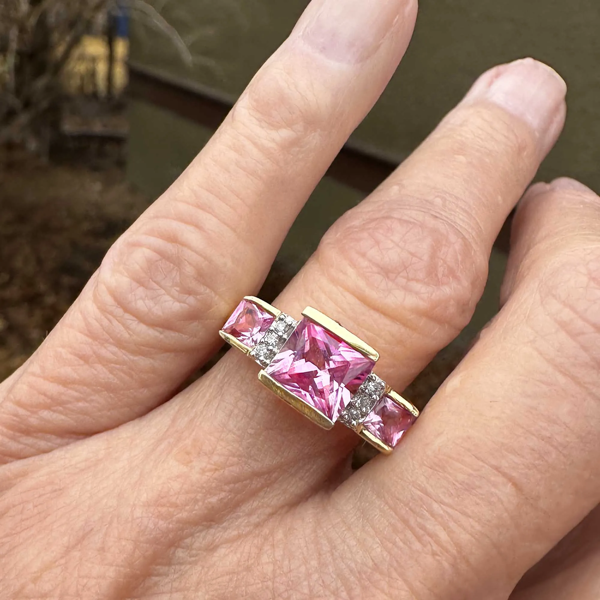 Vintage Diamond Cushion Cut Pink Sapphire Ring in 10K Gold