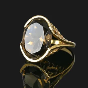 Vintage Gold 10 Carat Smoky Quartz Ring, Brutalist Style