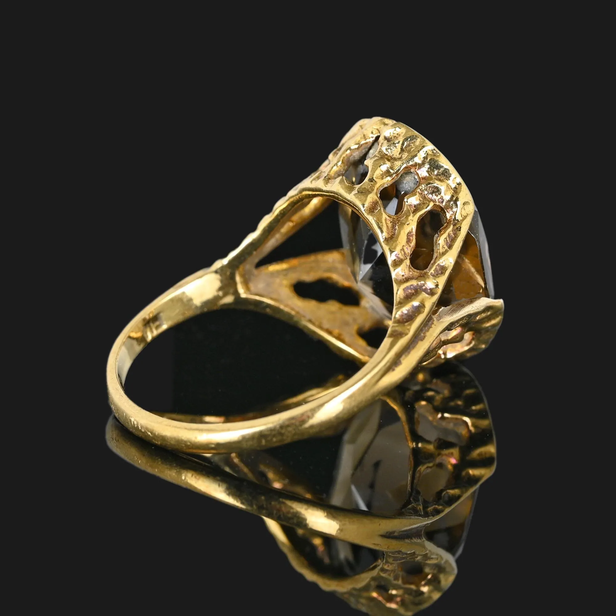 Vintage Gold 10 Carat Smoky Quartz Ring, Brutalist Style