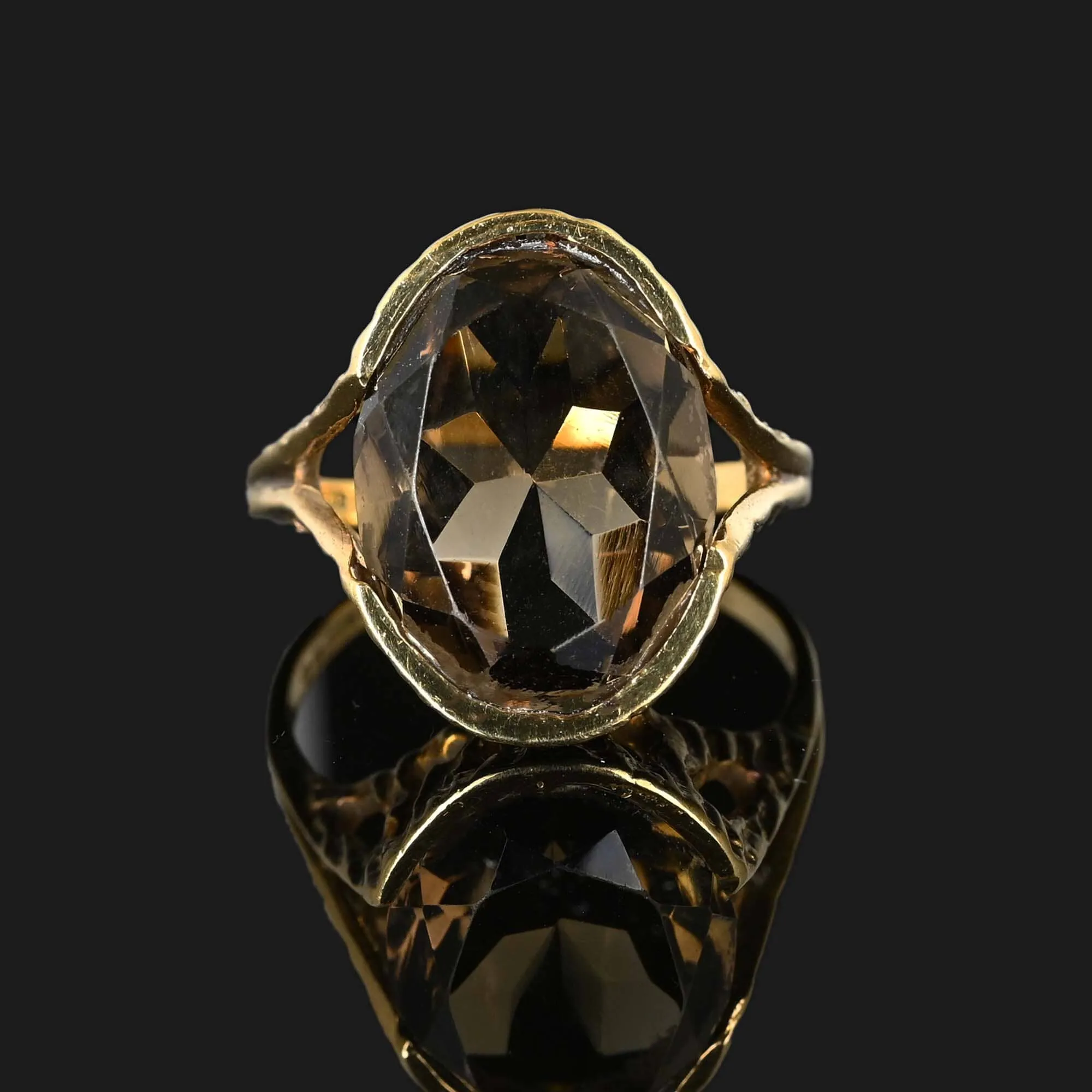 Vintage Gold 10 Carat Smoky Quartz Ring, Brutalist Style