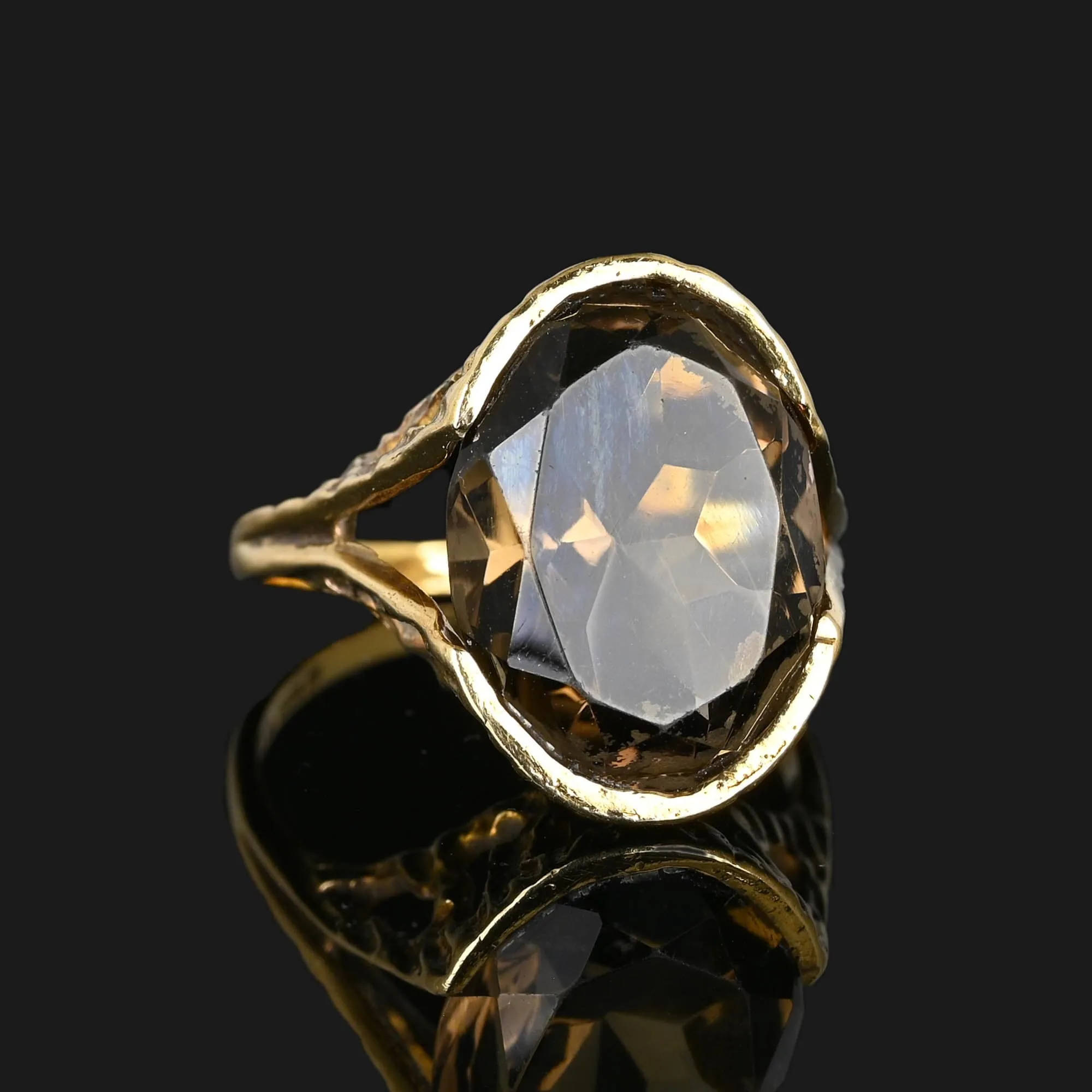 Vintage Gold 10 Carat Smoky Quartz Ring, Brutalist Style