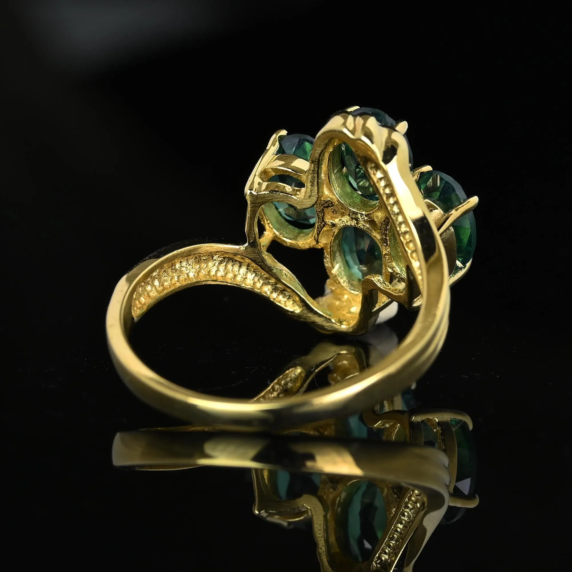 Vintage Gold Bypass Green Spinel Cluster Ring