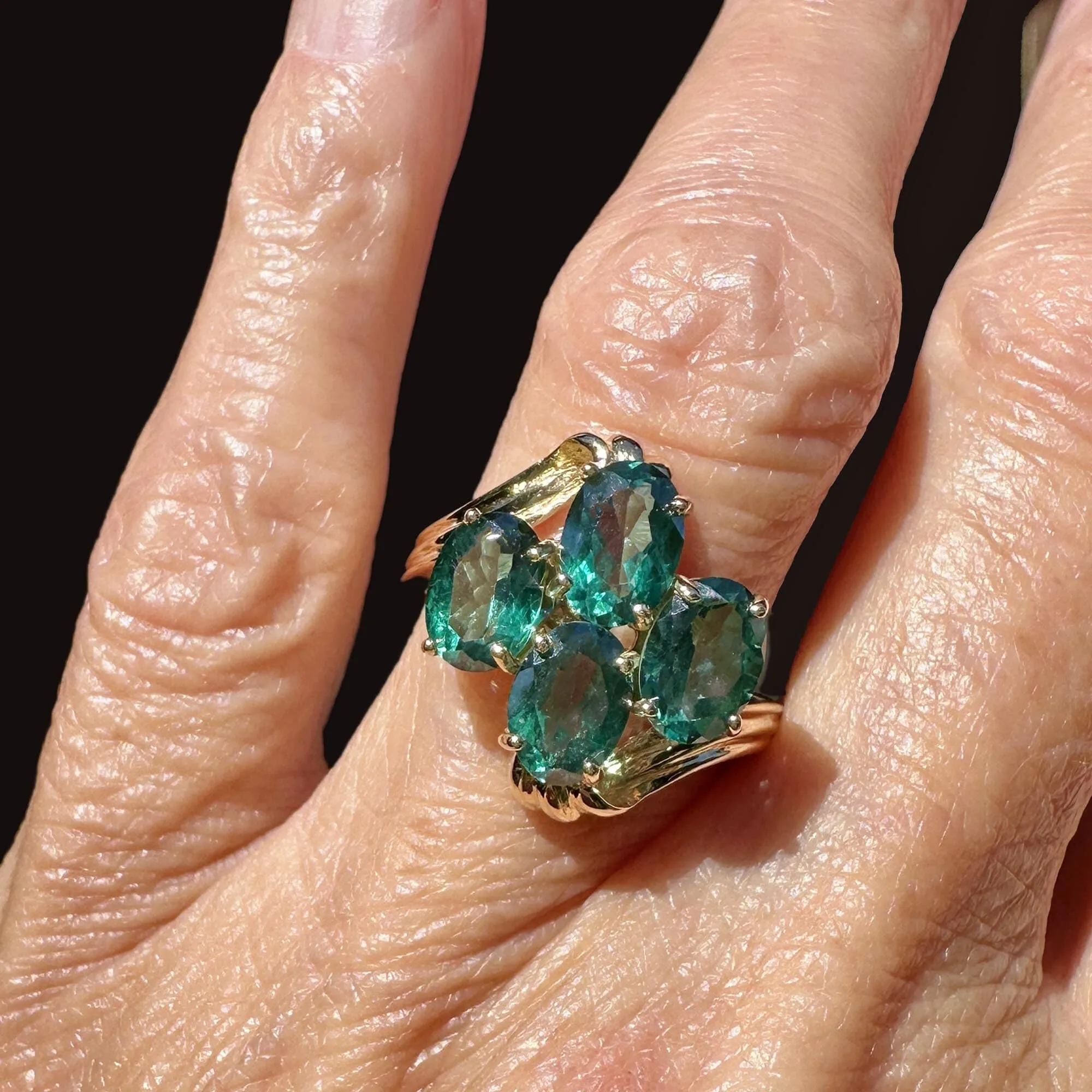 Vintage Gold Bypass Green Spinel Cluster Ring