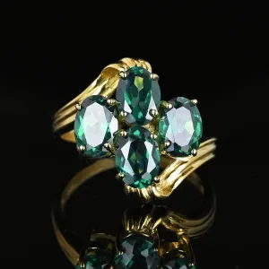 Vintage Gold Bypass Green Spinel Cluster Ring