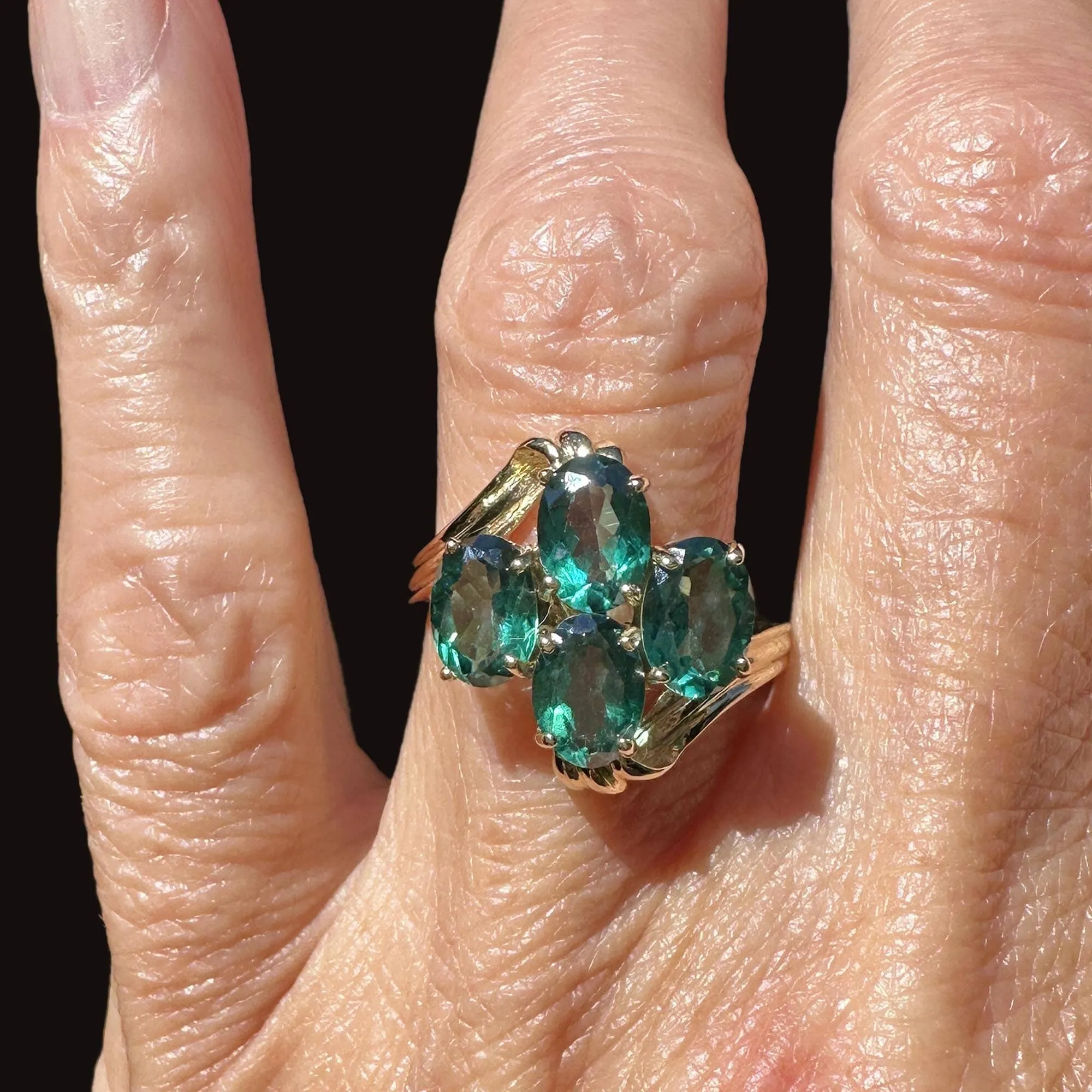 Vintage Gold Bypass Green Spinel Cluster Ring