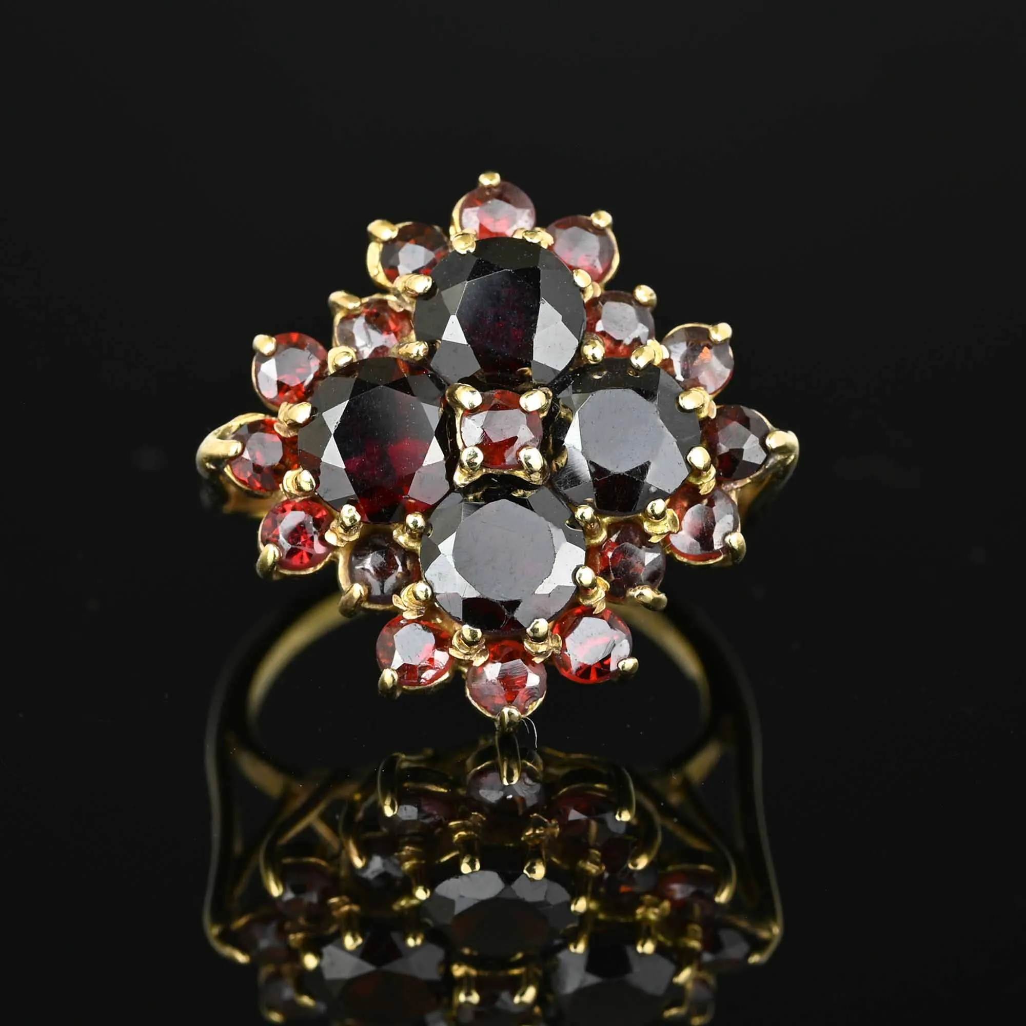 Vintage Gold Garnet Cluster Cocktail Ring