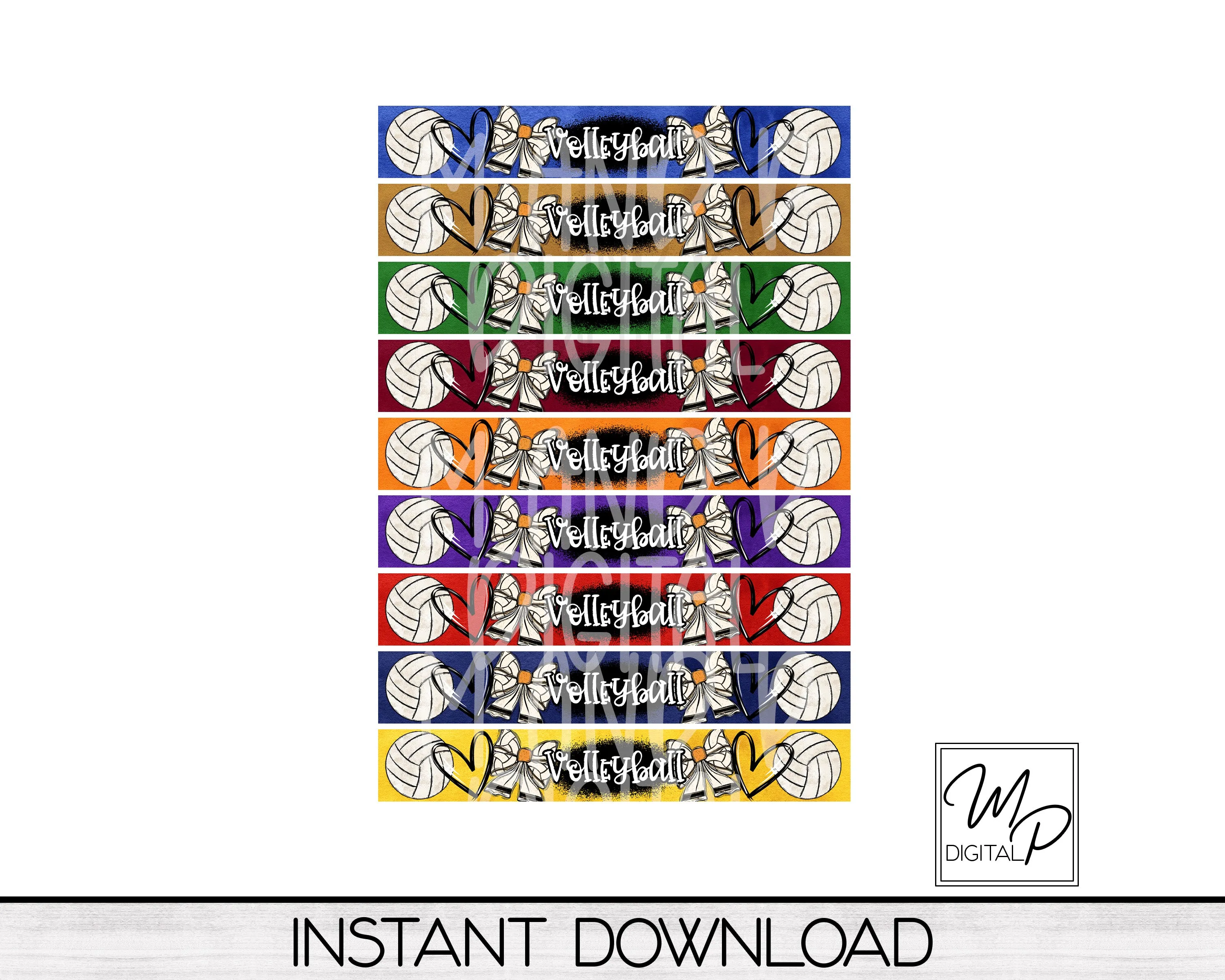 Volleyball Team Spirit Acrylic Cuff Bracelet PNG Design for Sublimation, 9 Team Colors, Digital Download