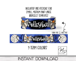 Volleyball Team Spirit Acrylic Cuff Bracelet PNG Design for Sublimation, 9 Team Colors, Digital Download
