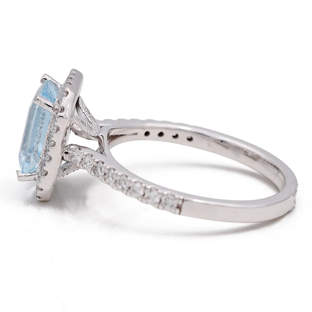 White Gold Aqua Marine and Diamonds Ring