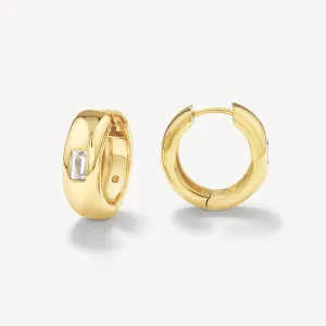 White Topaz Baguette Curve Huggies in Gold