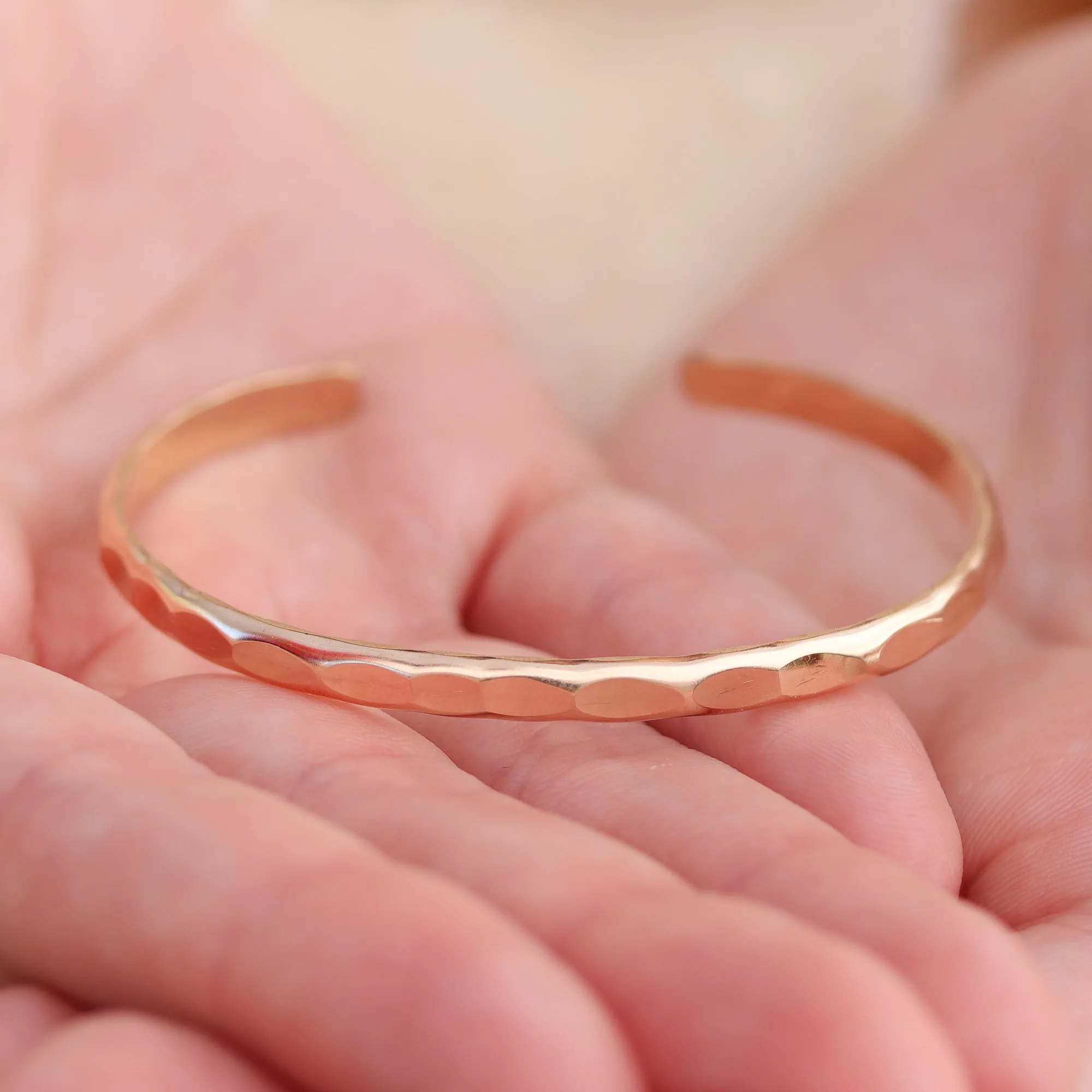 Wide Hammered Rose Gold Cuff Bracelet