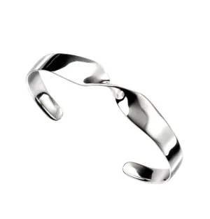 Wide Silver Single Twist Bangle