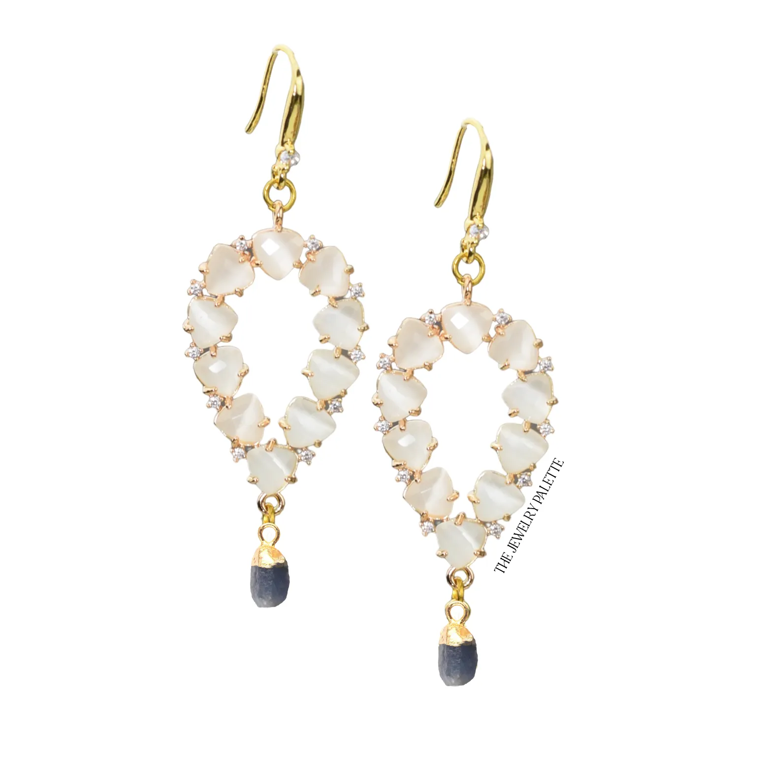 Yara white stones with gold edged turquoise drop earrings