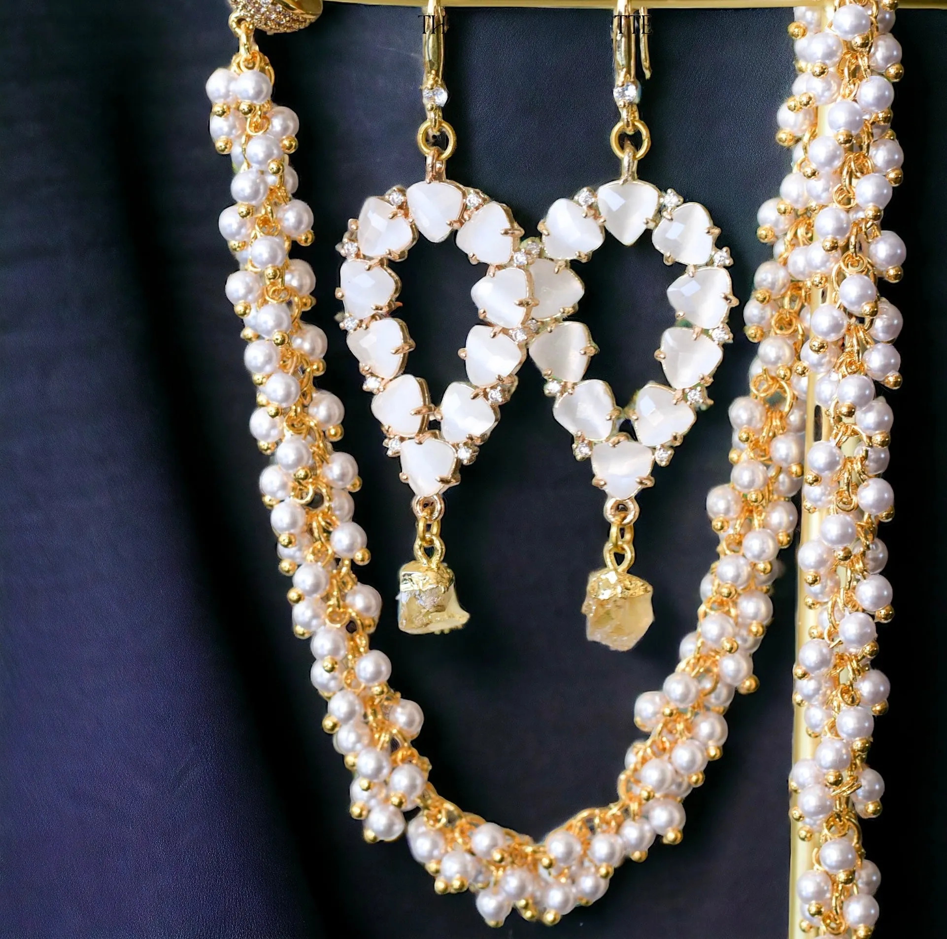 Yara white stones with gold edged turquoise drop earrings