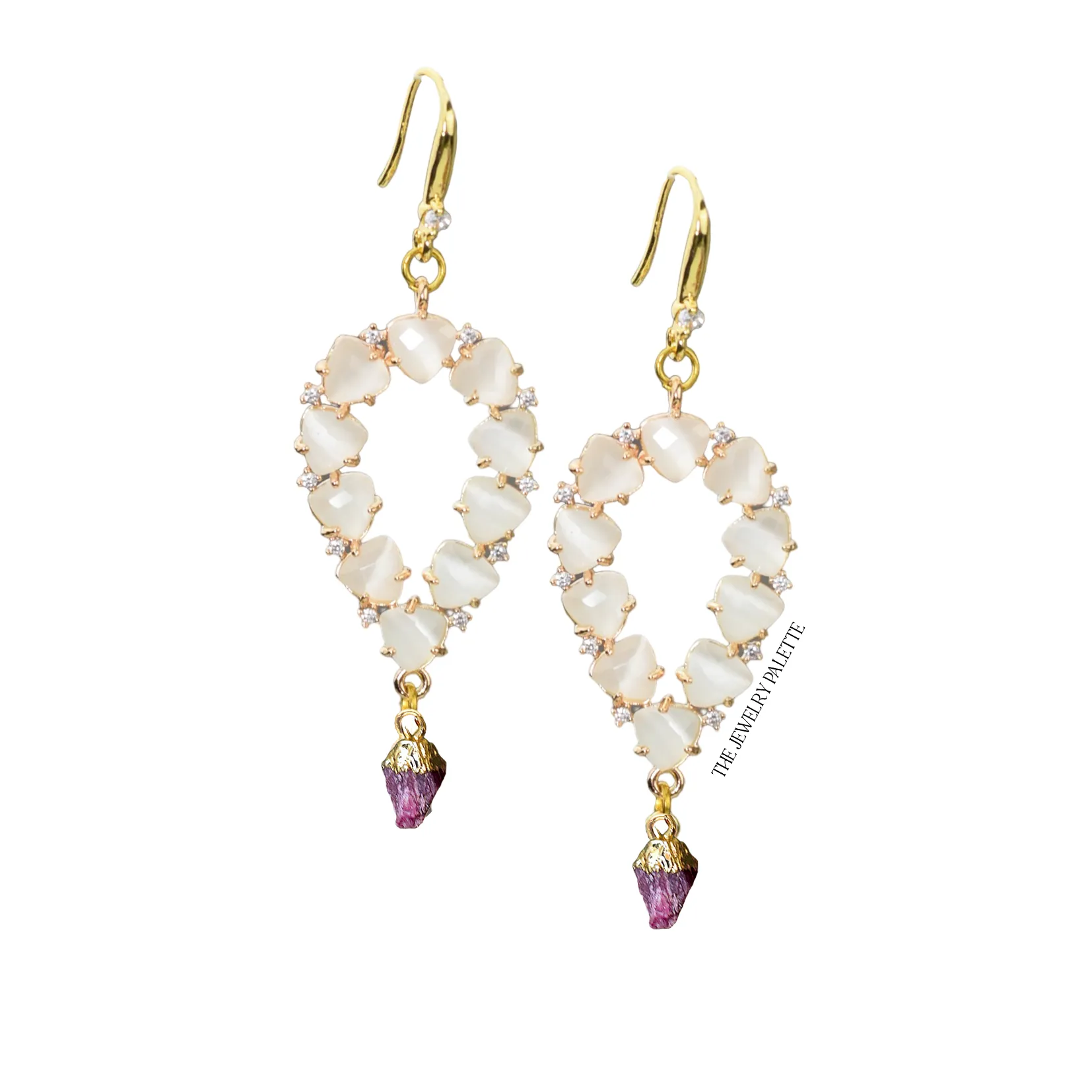 Yara white stones with gold edged turquoise drop earrings
