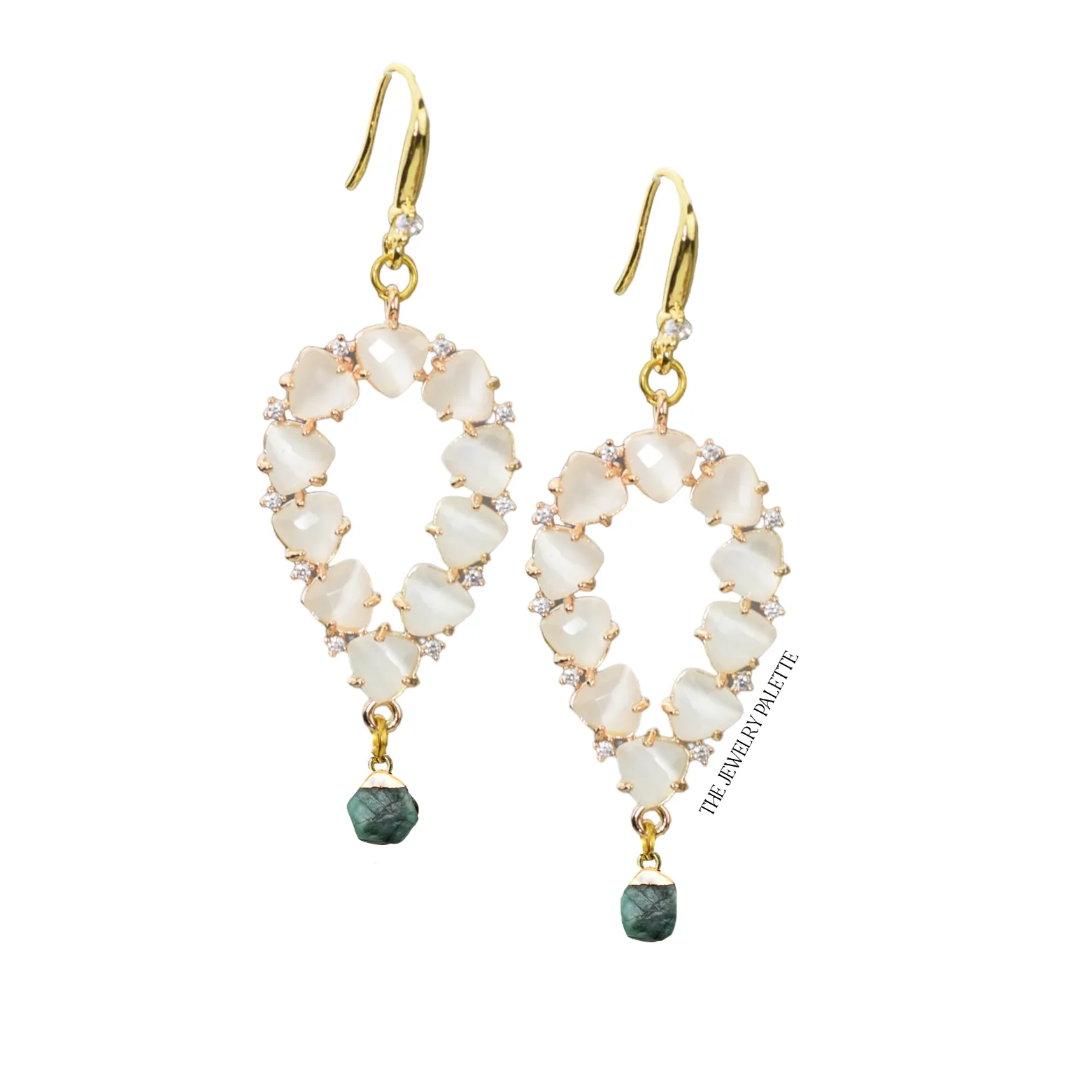 Yara white stones with gold edged turquoise drop earrings