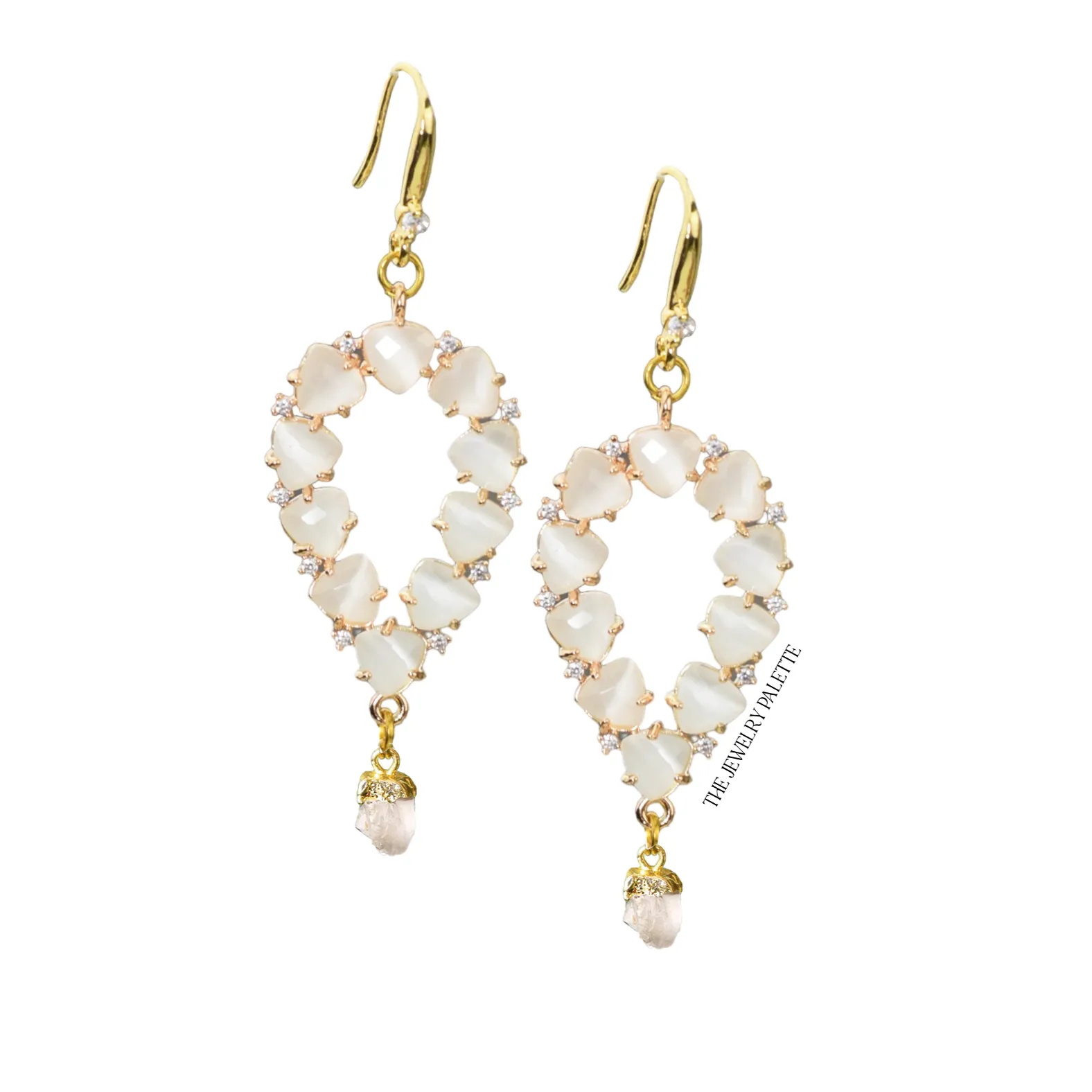 Yara white stones with gold edged turquoise drop earrings