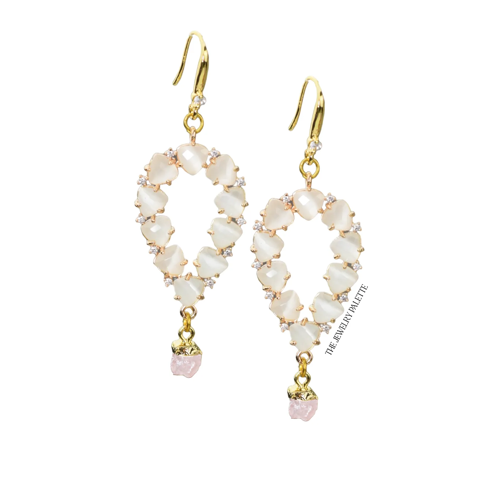 Yara white stones with gold edged turquoise drop earrings