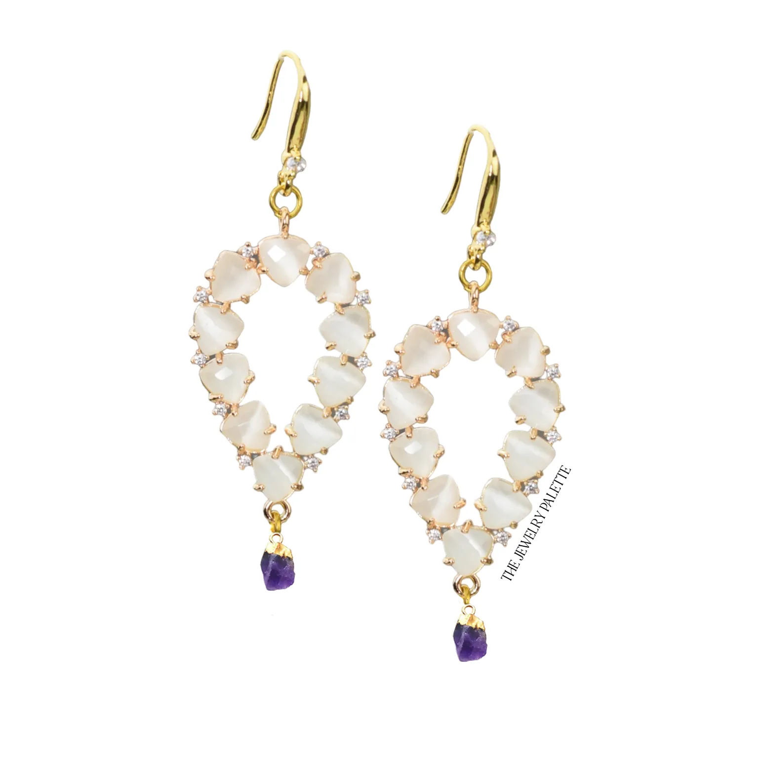 Yara white stones with gold edged turquoise drop earrings