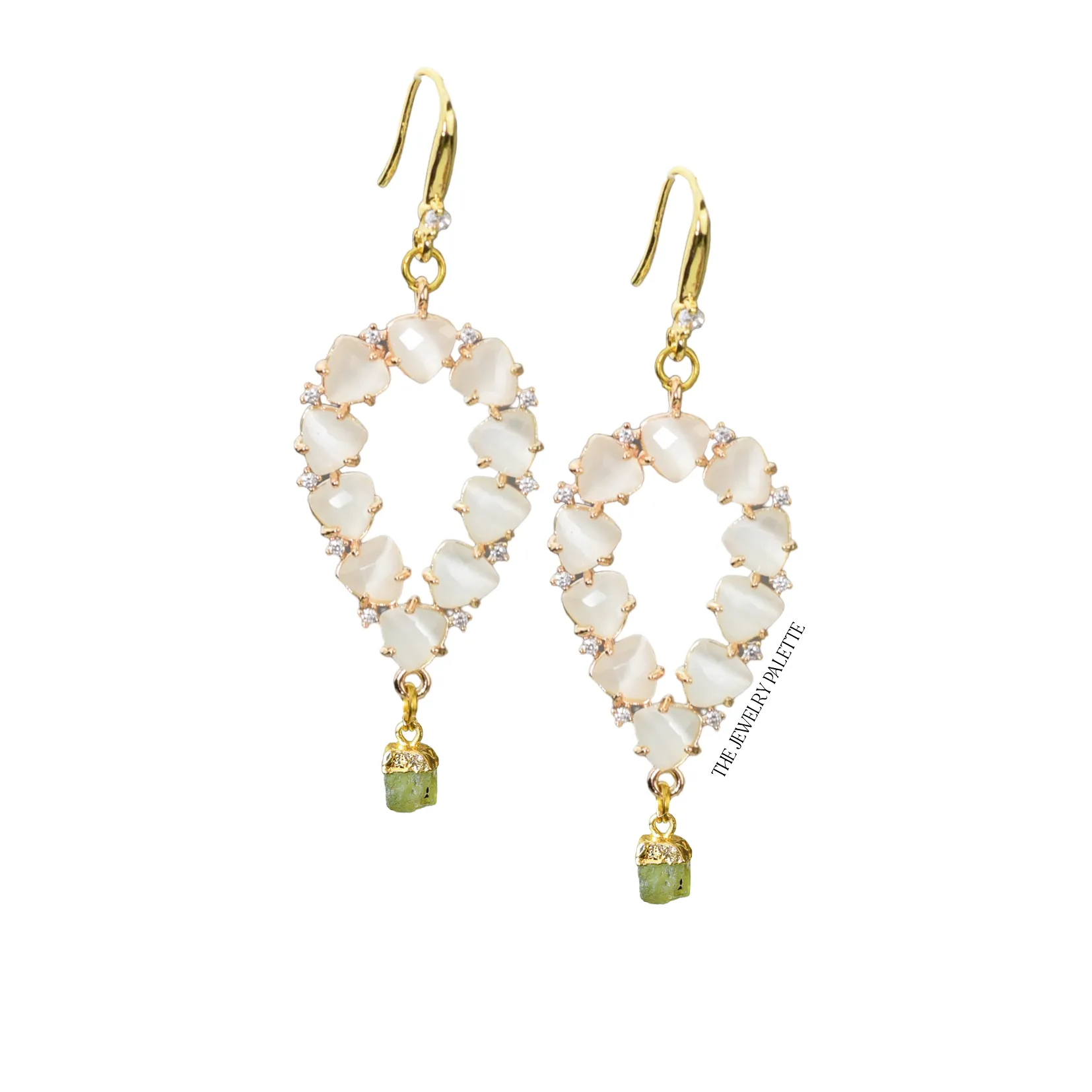 Yara white stones with gold edged turquoise drop earrings