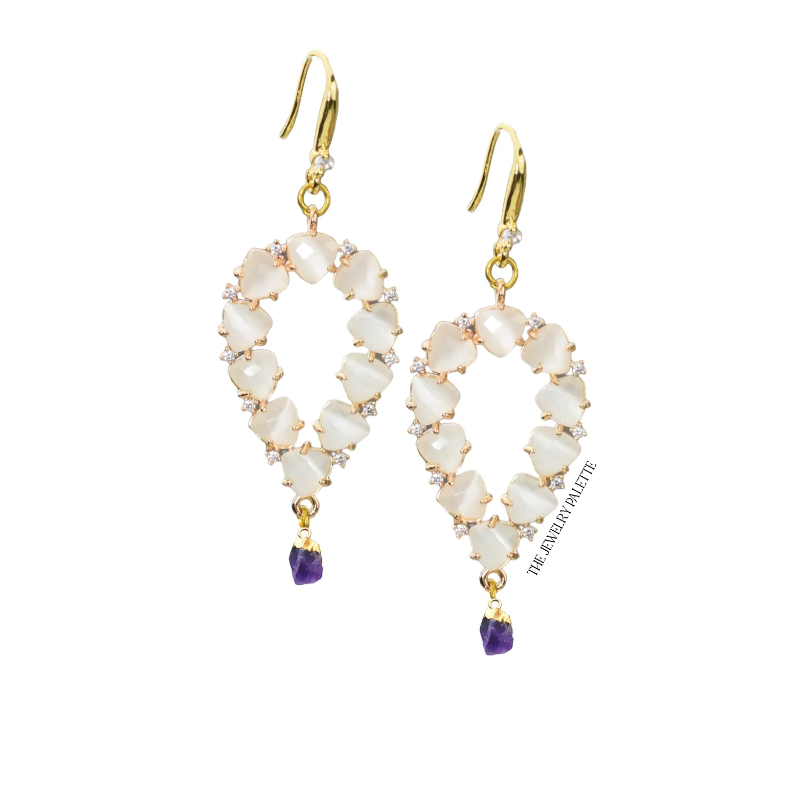Yara white stones with gold edged turquoise drop earrings