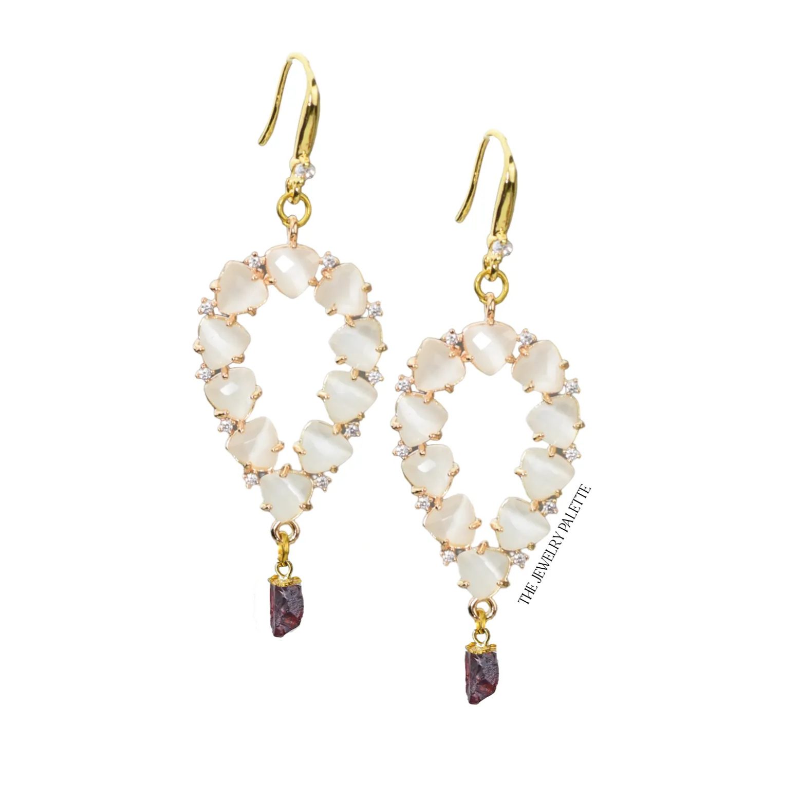 Yara white stones with gold edged turquoise drop earrings